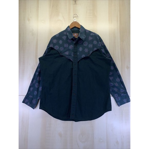 Vintage 1970-80s Painted Mesa Mens Western Indian Print Button Up Shirt XL-7866 - Picture 1 of 7